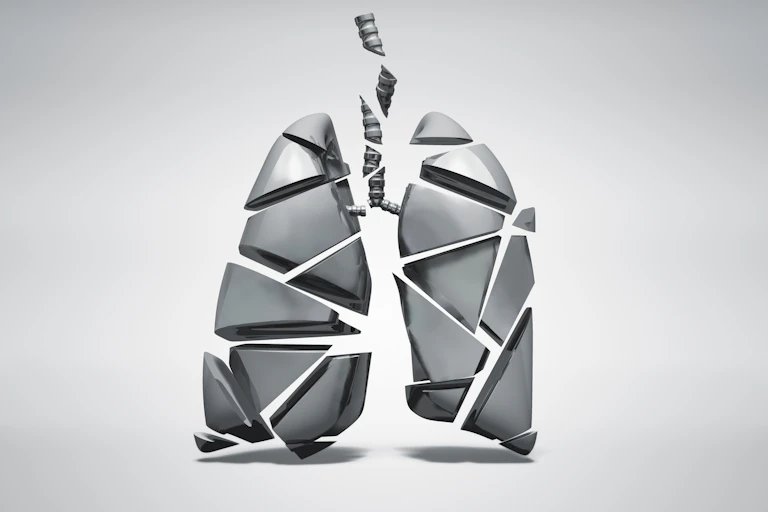 Illustration of a shattered metal lung