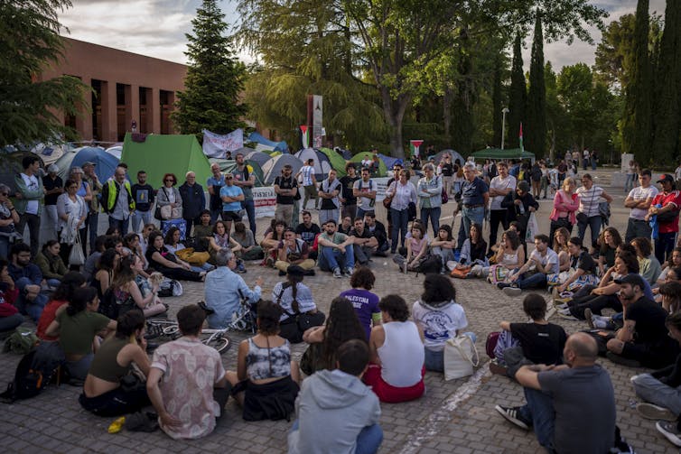 Student protesters at a university in Spain.