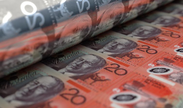 sheets of Australian $20 notes