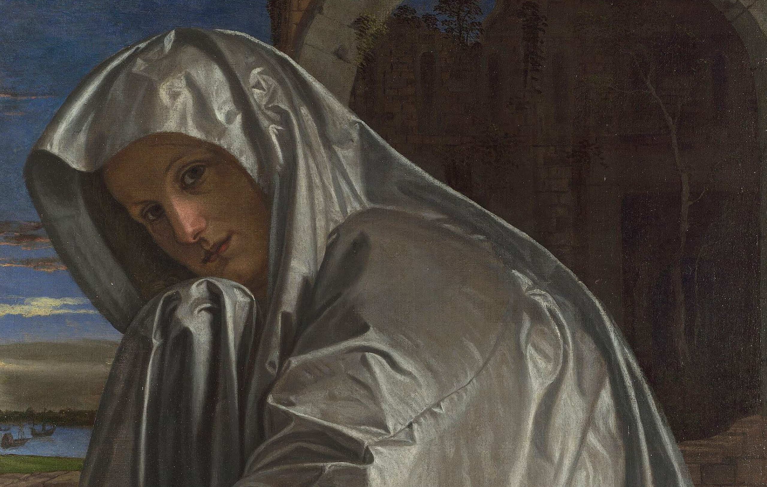 Mary Magdalene in a silver cloak
