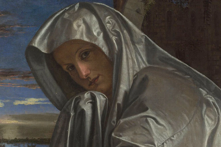 Mary Magdalene in a silver cloak
