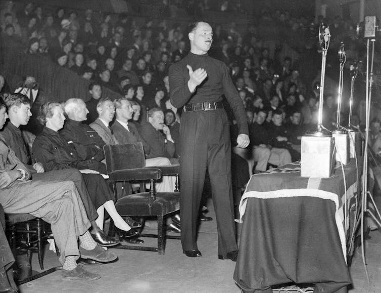 Oswald Mosley addressing a crowd at the Royal Albert Hall