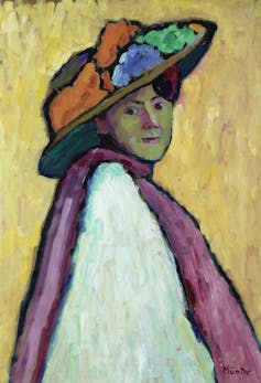 Portrait of Marianne von Werefkin in pink scarf and big hat