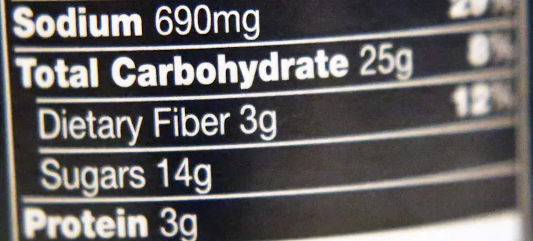 A nutrition label showing sodium, carbohydrates and protein