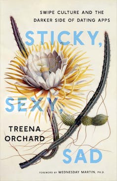 a book cover showing a flower with the title Sticky, Sexy, Sad in light blue