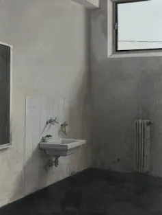 _Lavabo del Colegio de Santa María_, 1968, de Isabel Quintanilla. Óleo sobre tabla, 100 × 70 cm.