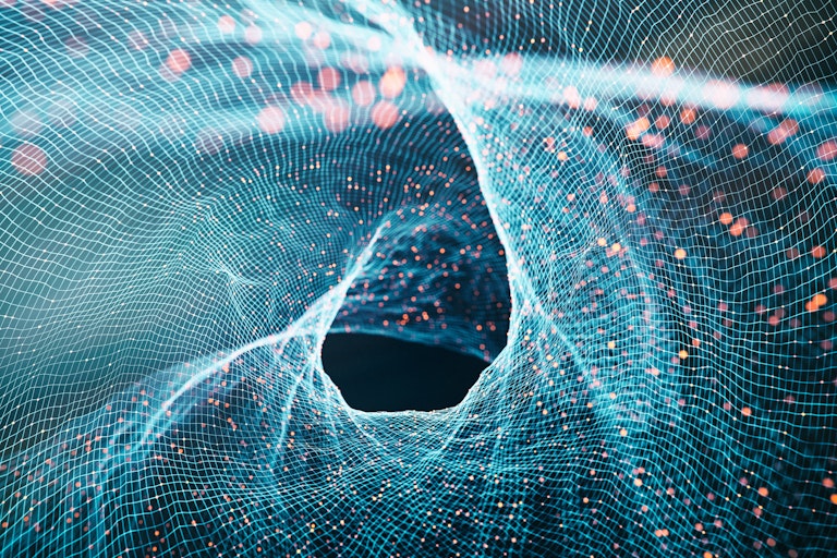 An abstract illustration of curving, distorted waves.