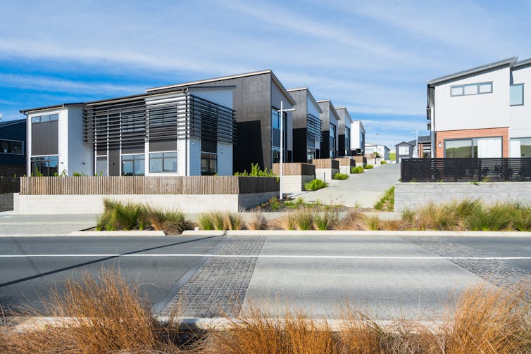medium density housing with lots of hard surfaces and little vegetation