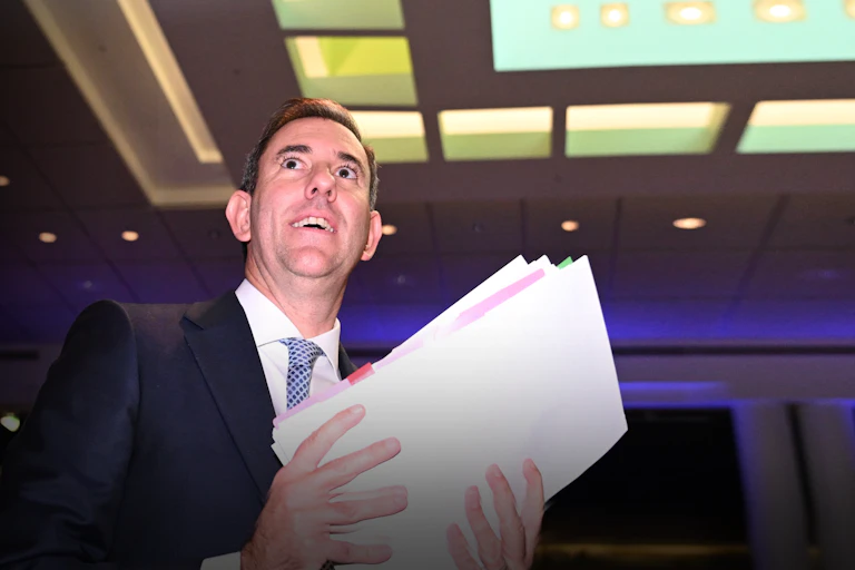 Treasurer Jim Chalmers prepares to deliver his post-budget address
