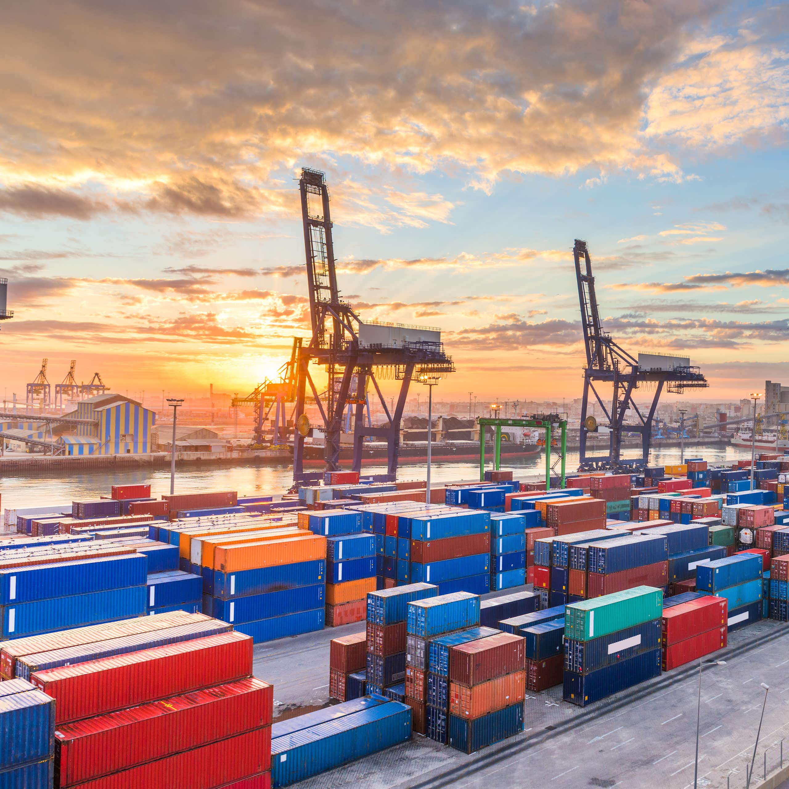 Several rows of containers at a port