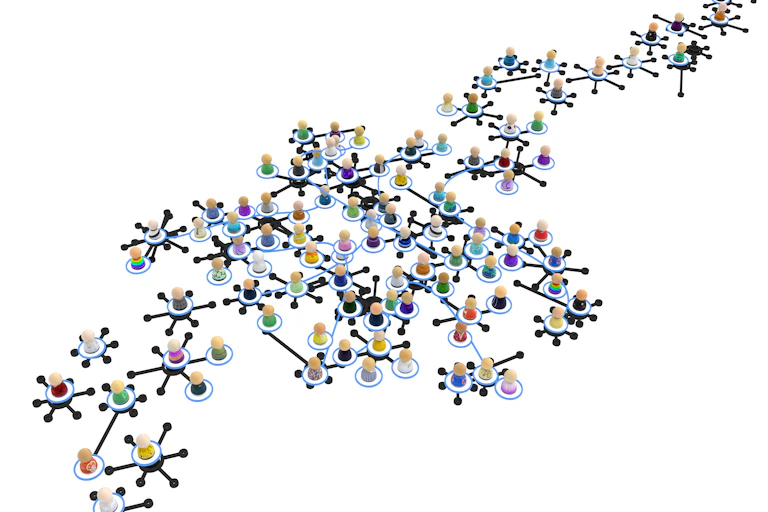 a network of tiny figures connected with black lines
