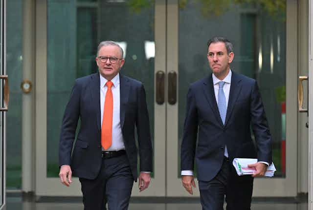 Prime Minister Anthony Albanese and Treasurer Jim Chalmers seen walking out of Parliament House