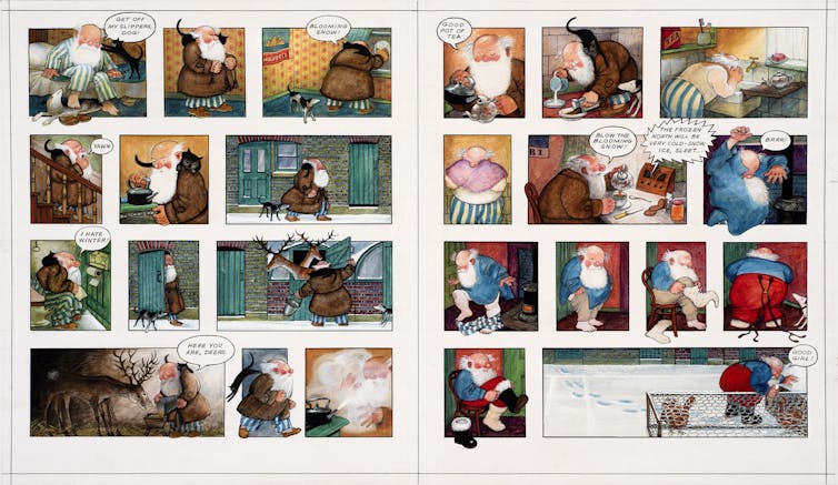 A comic strip spread about Father Christmas.
