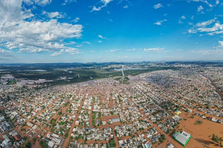 aerial view of flooded city