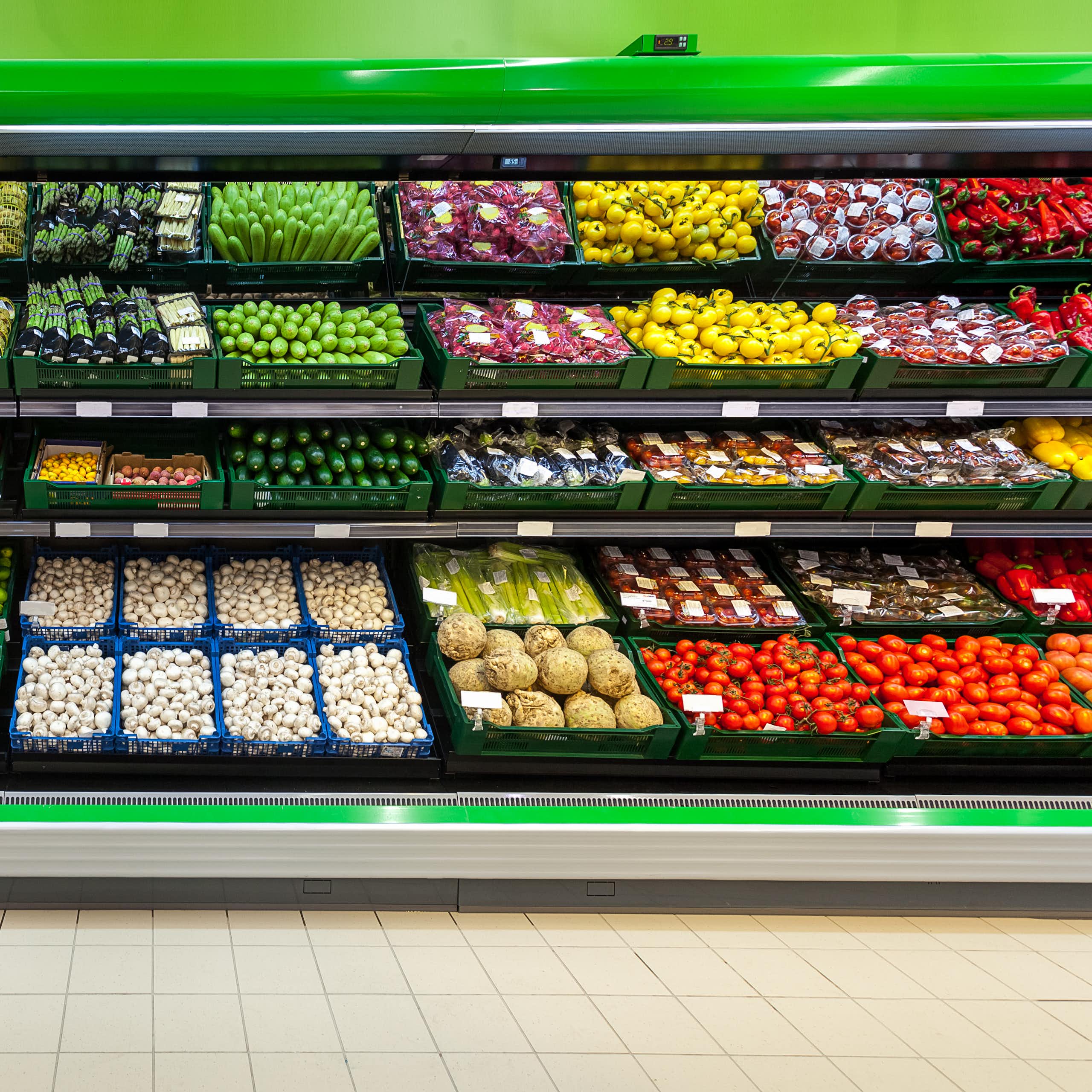 Fresh produce supermarket display.