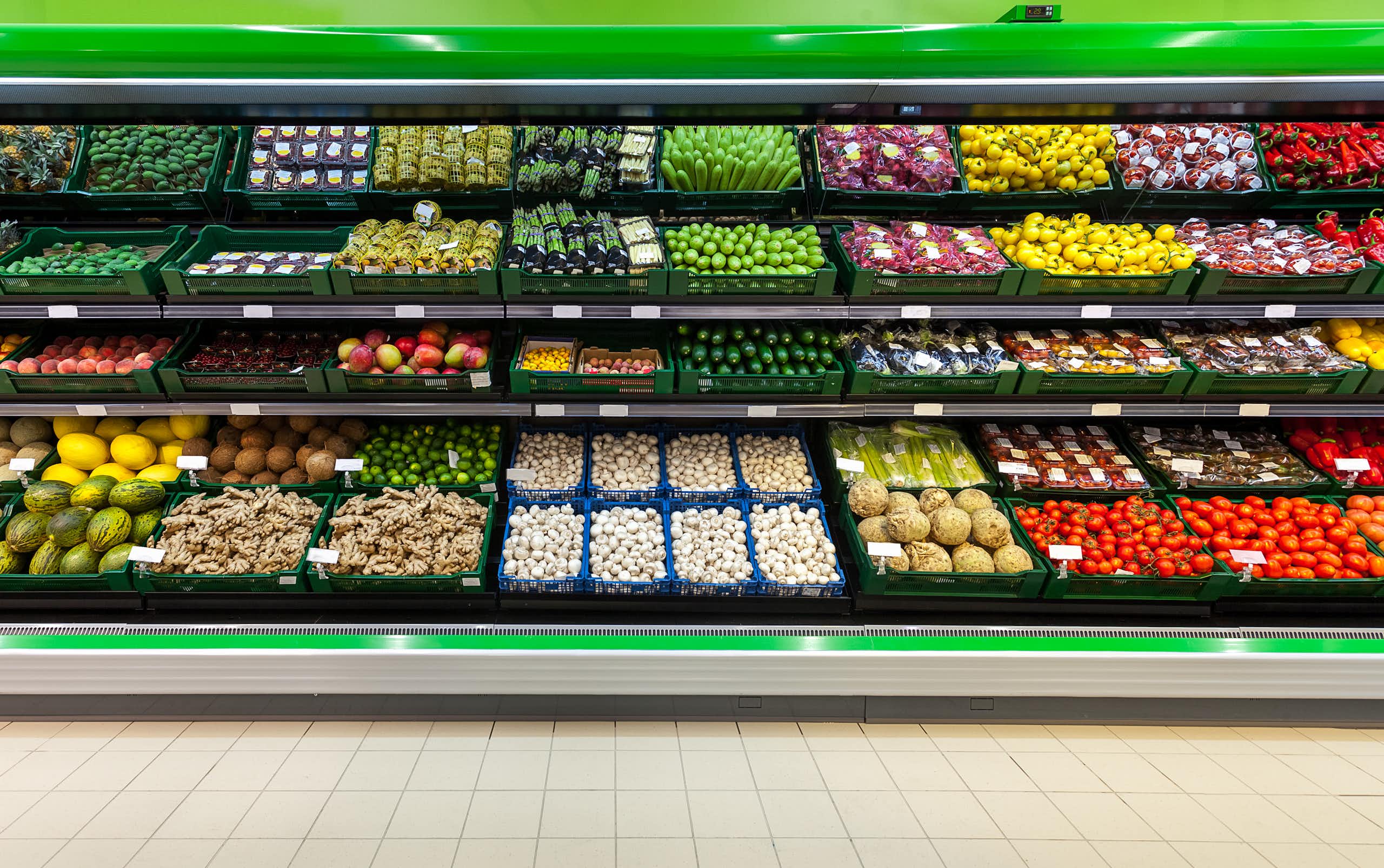 Fresh produce supermarket display.