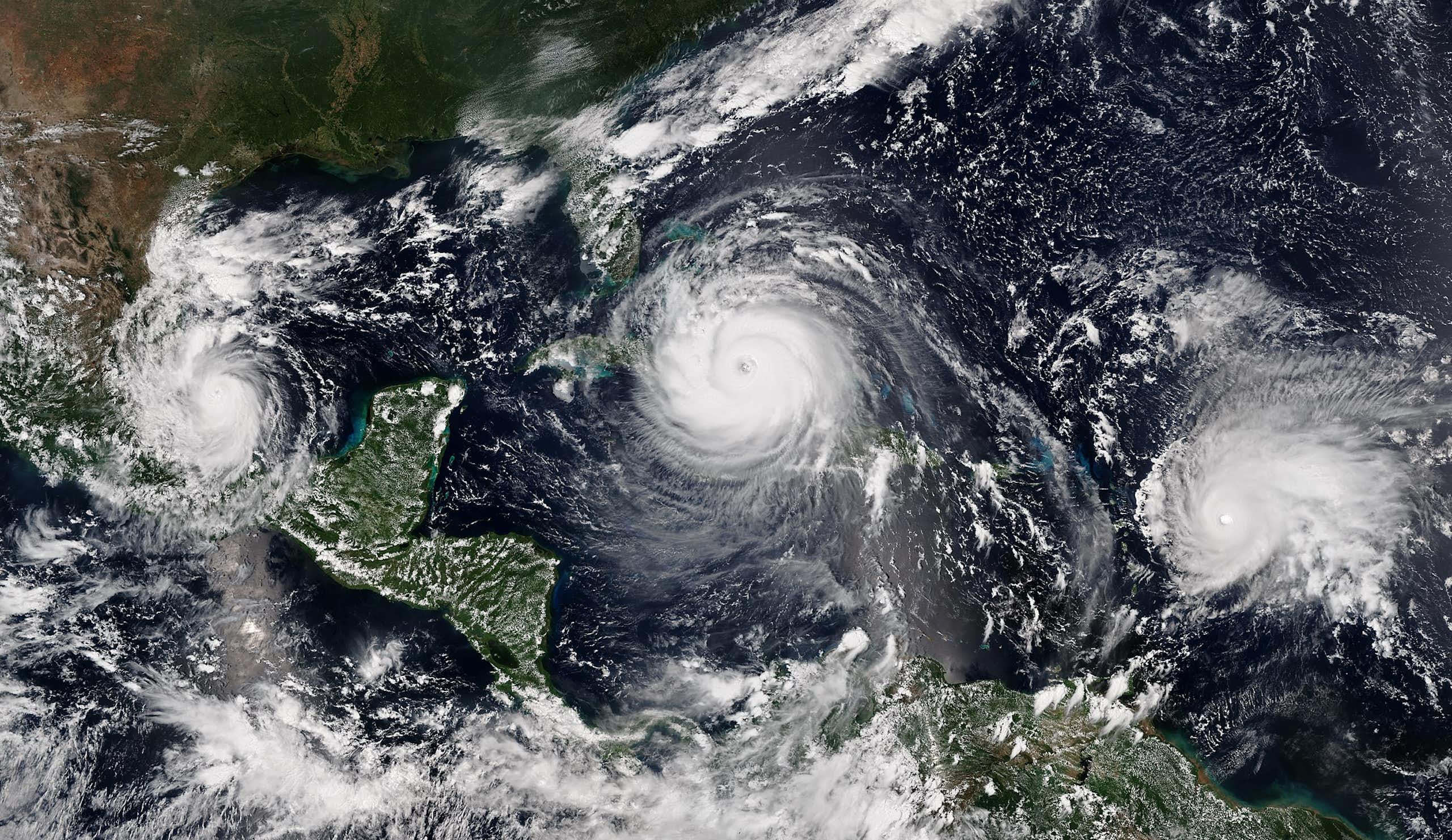 Image of three hurricanes in a row, captured by NOAA's Suomi satellite on Sept. 8, 2017.