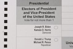A part of a ballot from 2020 shows a choice between two candidates.