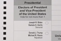 A part of a ballot from 2020 shows a choice between two candidates.