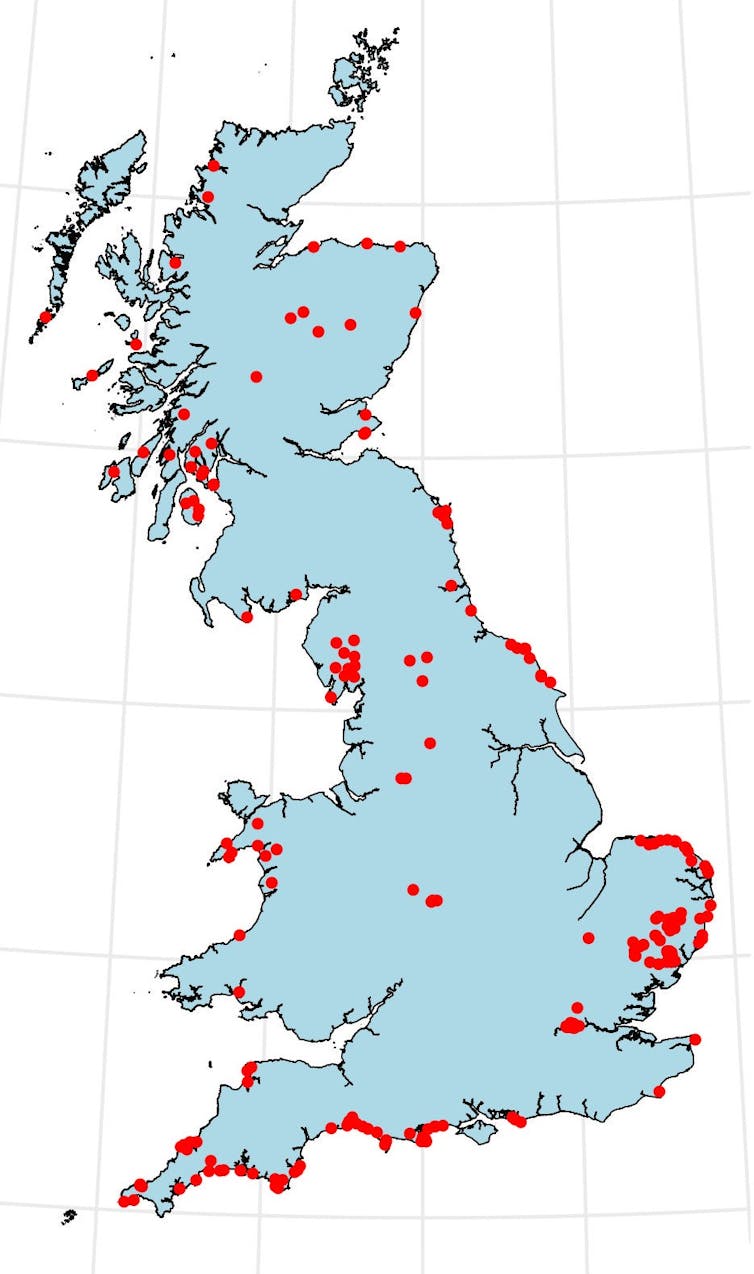 A map of the island of Great Britain.