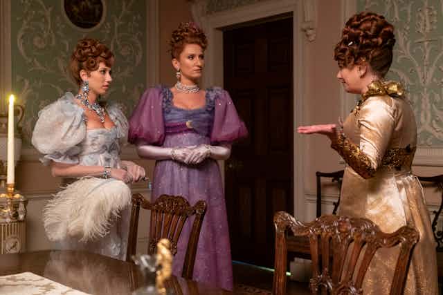 Philippa and Prudence being interrogated by Lady Featherington.