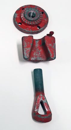 Three large pieces of metal - a nut, a bolt and a specially designed piece that would help support the load despite the sea's movements.