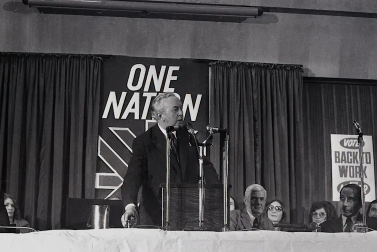 Harold Wilson giving a speech