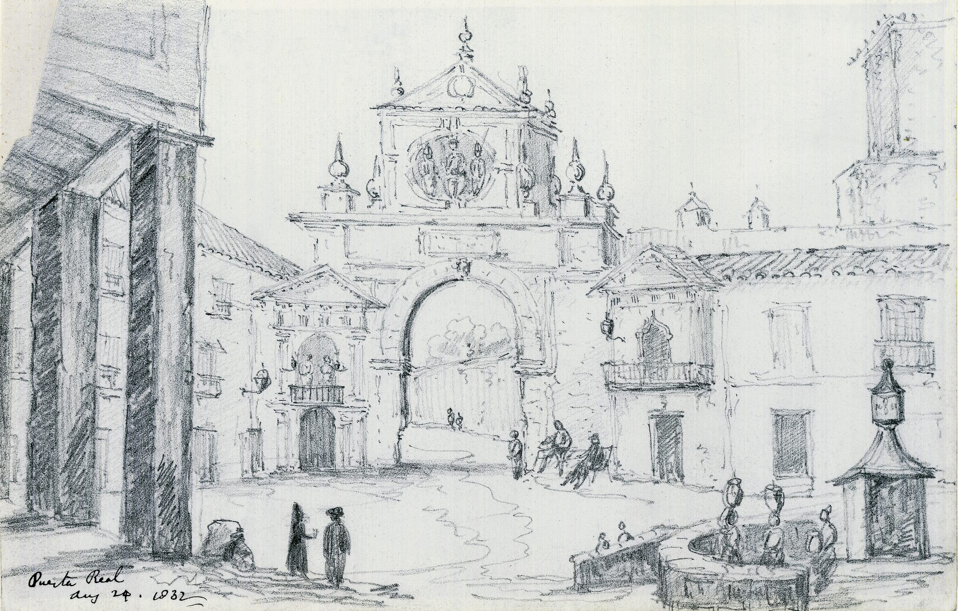 La Puerta Real desde el interior de la ciudad, Richard Ford, 1832.