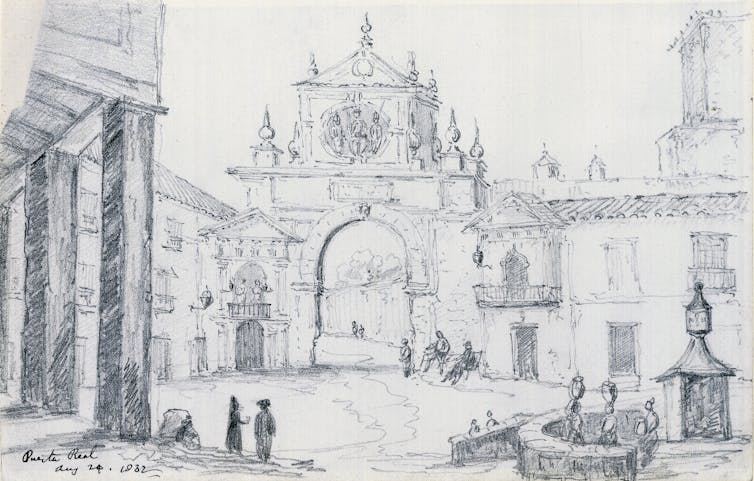 La Puerta Real desde el interior de la ciudad, Richard Ford, 1832.