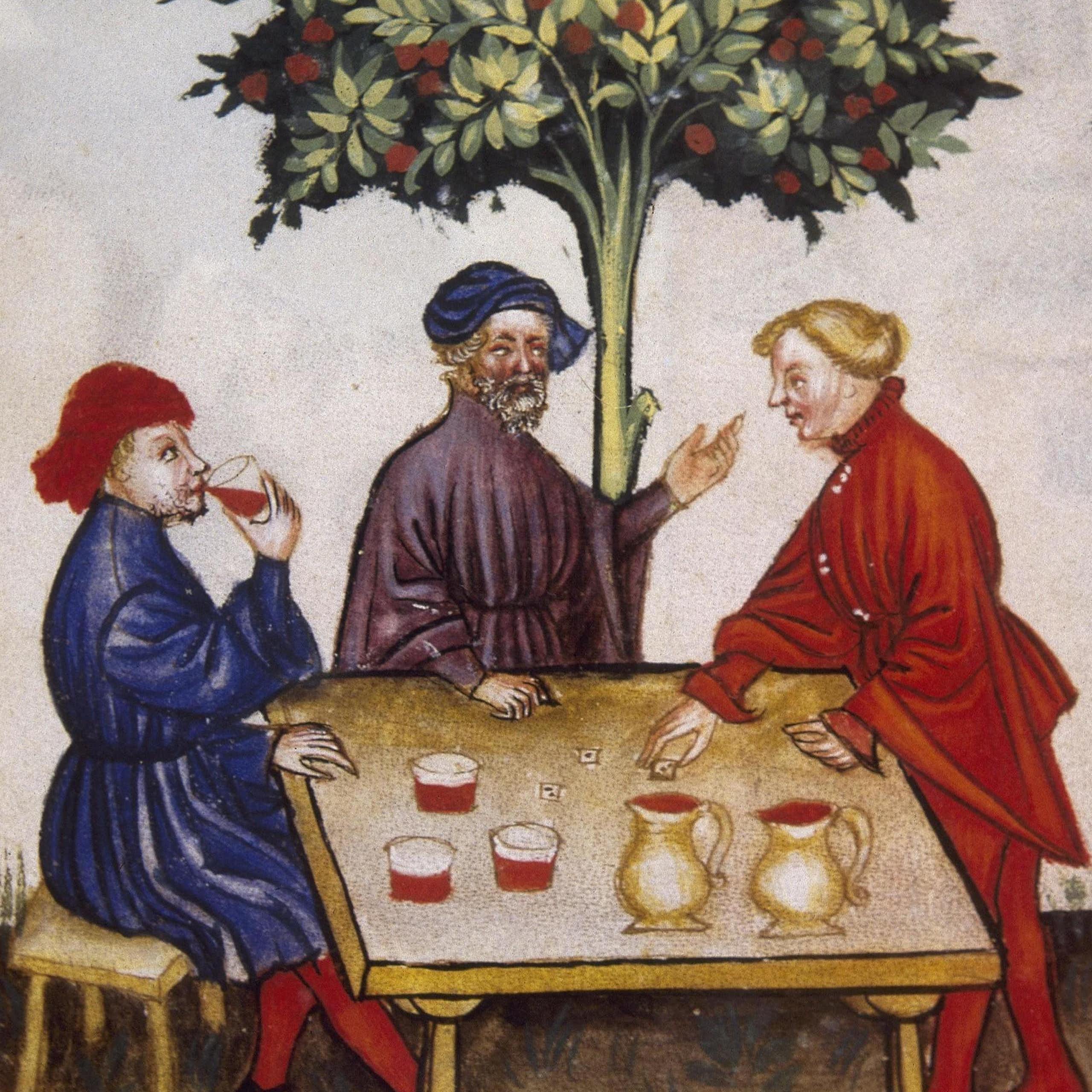 Three men drinking and chatting