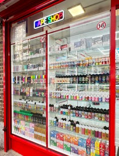Vapes on display in a shop
