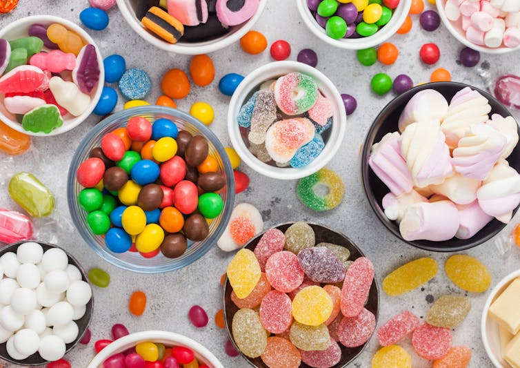 bowls of lollies on table