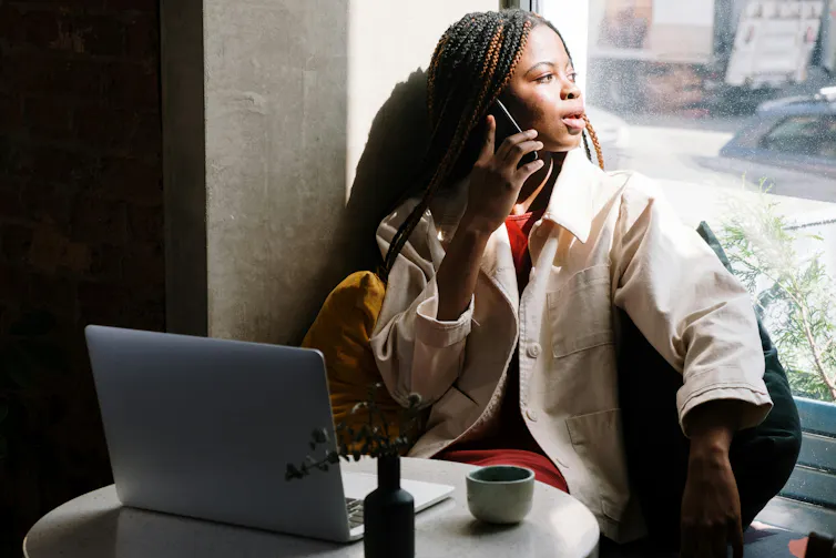 Woman talks on the phone