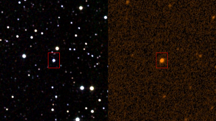 Imagem da estrela de Tabby em infravermelho e ultravioleta.