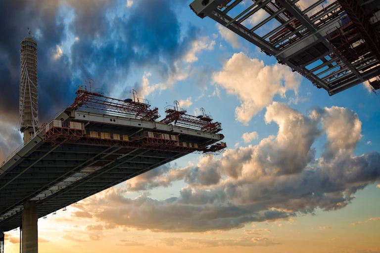 Bridge under construction with gap in middle