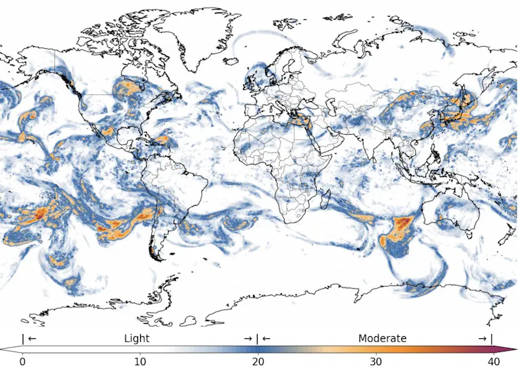 Map showing air turbulence.