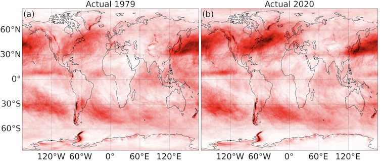 A map of the world with different areas shaded in red.