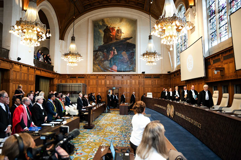 International Court of Justice judges file into thecourtroom to hear arguments in South Africa v Israel, May 2024.