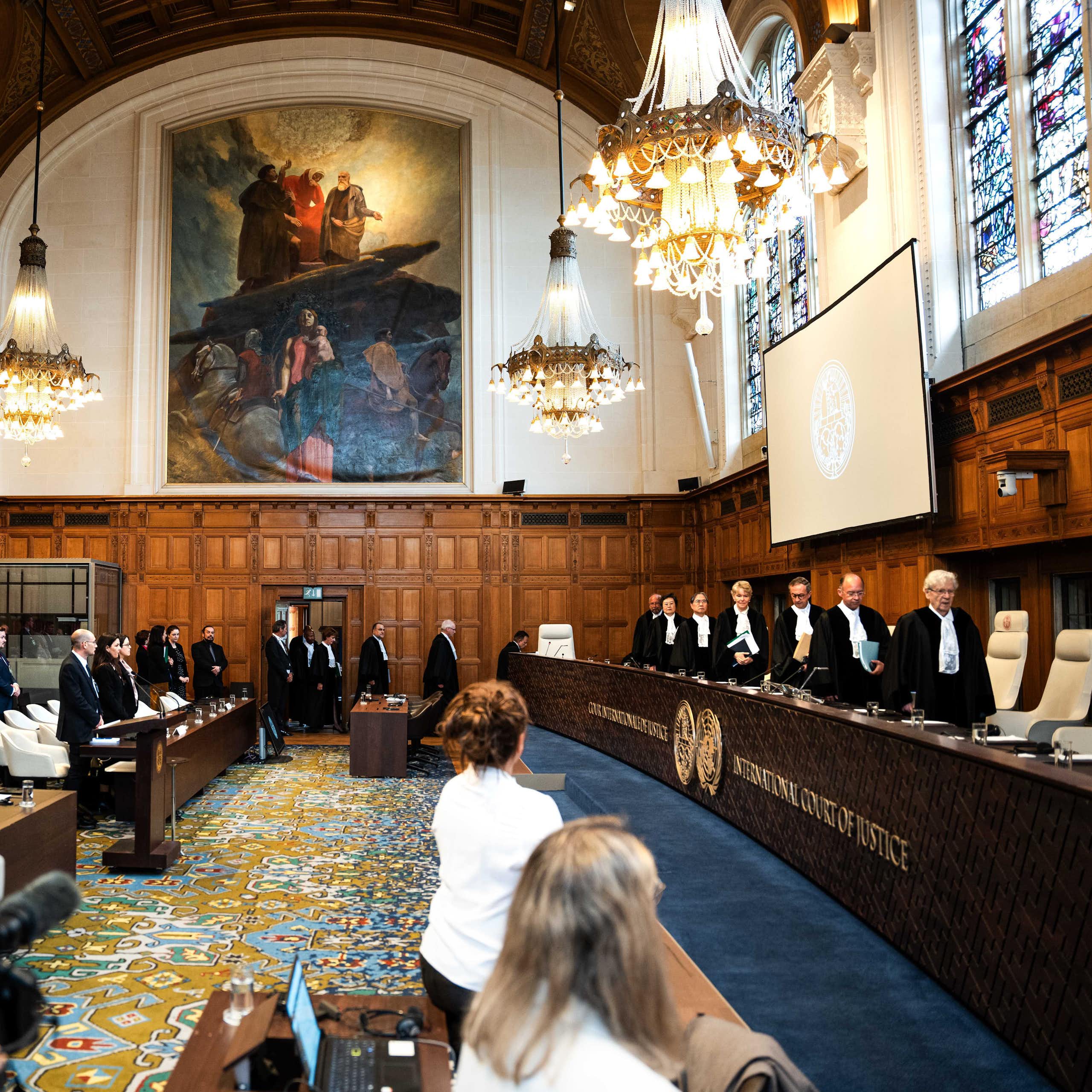 International Court of Justice judges file into thecourtroom to hear arguments in South Africa v Israel, May 2024.