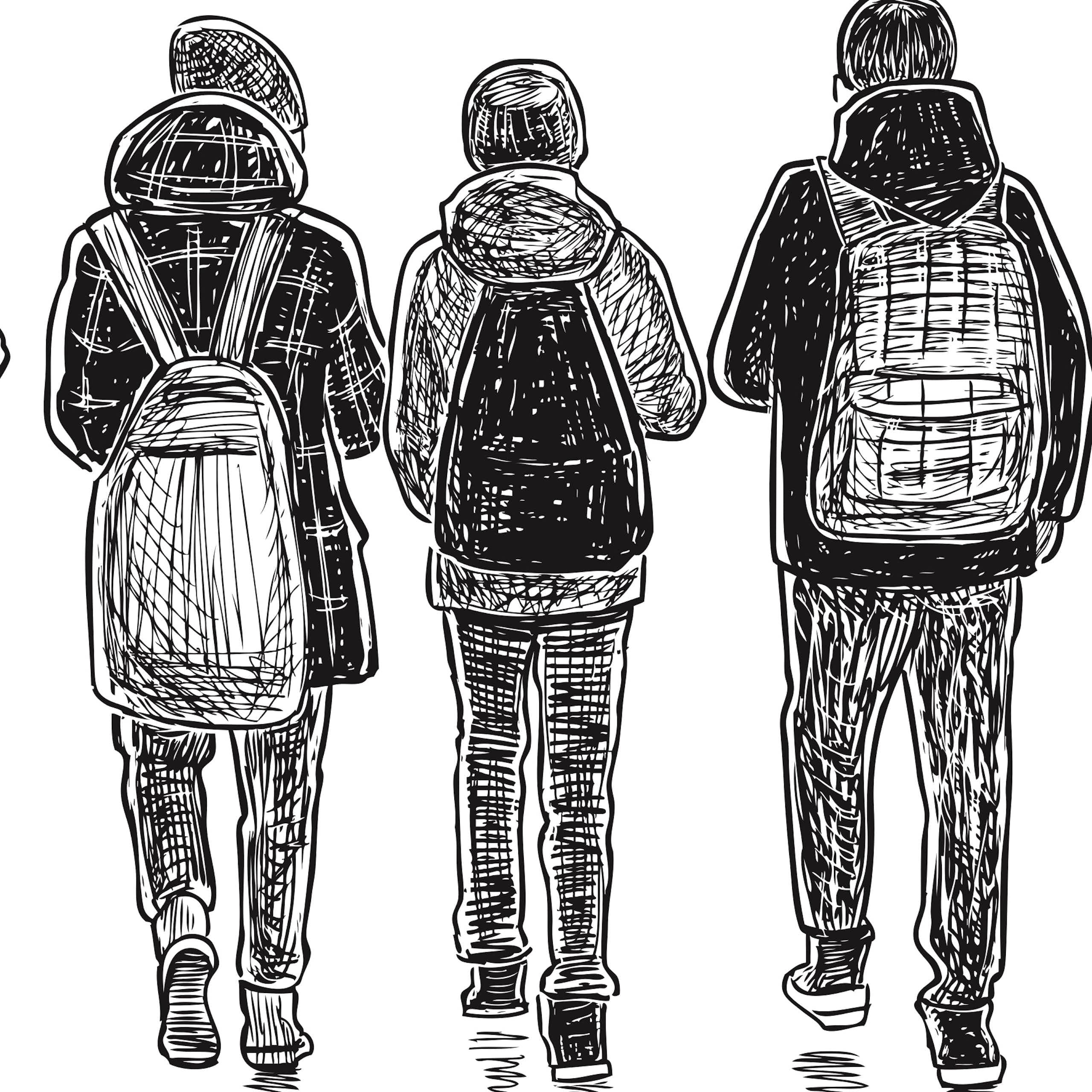 Illustration of boys walking away