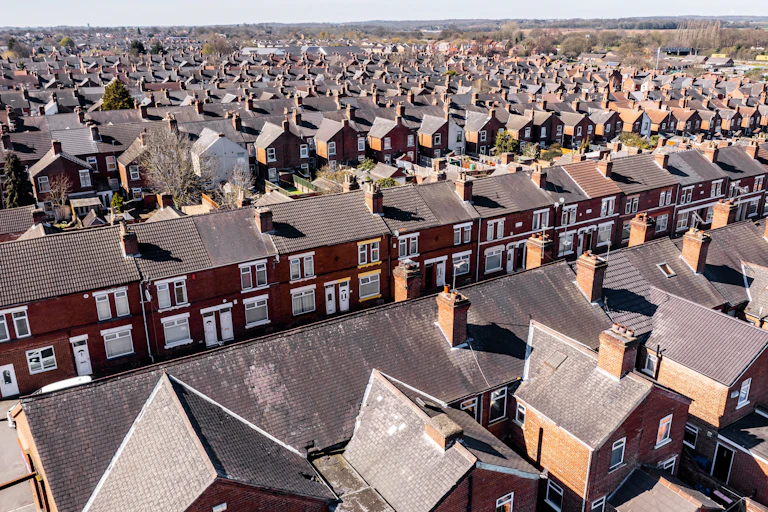 Aerial view of terraced houses somewhere in Britain