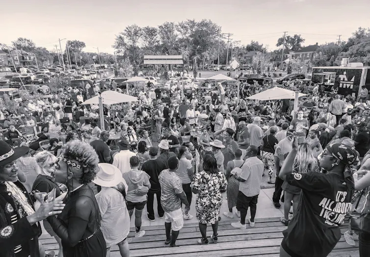 A crowd of people dancing.