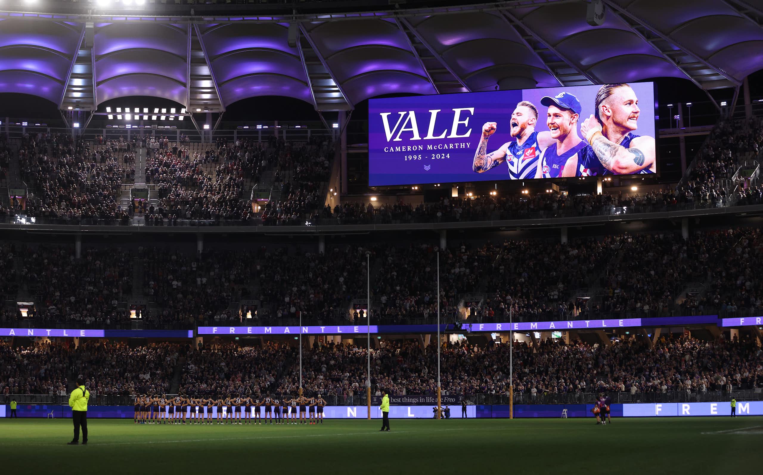 Players line up in tribute to former Fremantle and GWS player Cam McCarthy