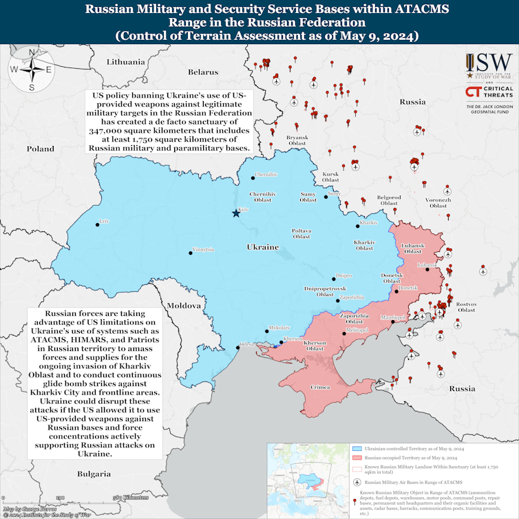 Map showing Russian bases on the Ukrainian border.
