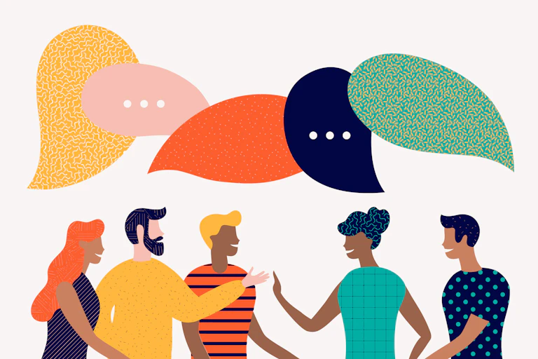 Five people talking