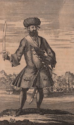 Uma gravura histórica de um pirata.