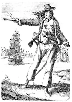 A historical etching of a pirate.