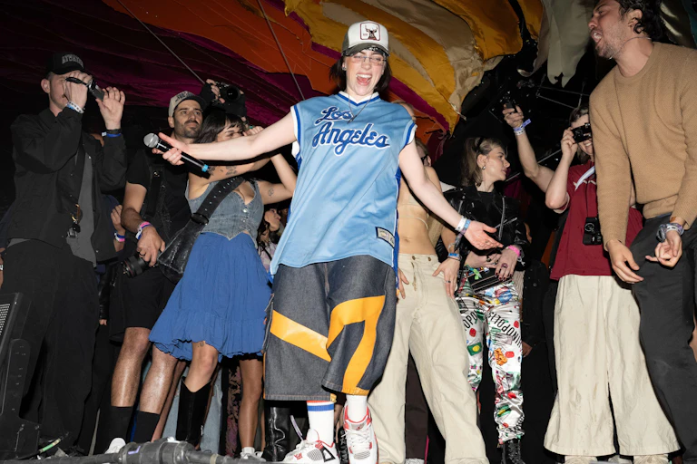 Billie Eilish performing in a crowd