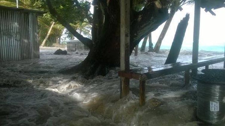 Seawater floods a village on the island of Tuvalua