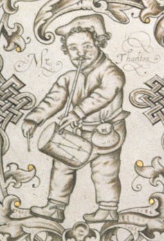 A painting of an actor dressed as a clown.